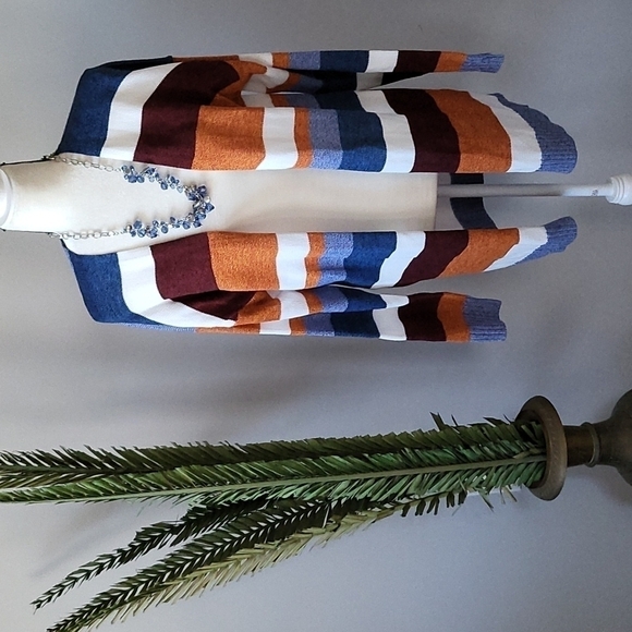 Ecowish knit cardigan with open front  and multicolored stripes NWOT - Picture 1 of 10